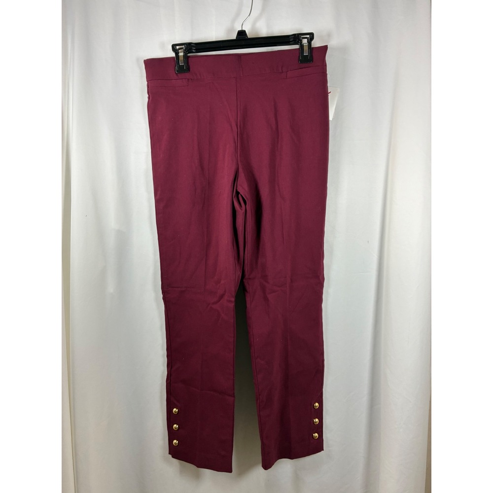 Counterparts Womens Stretch Slim Leg Pants Burgundy Ankle Button Size M NEW